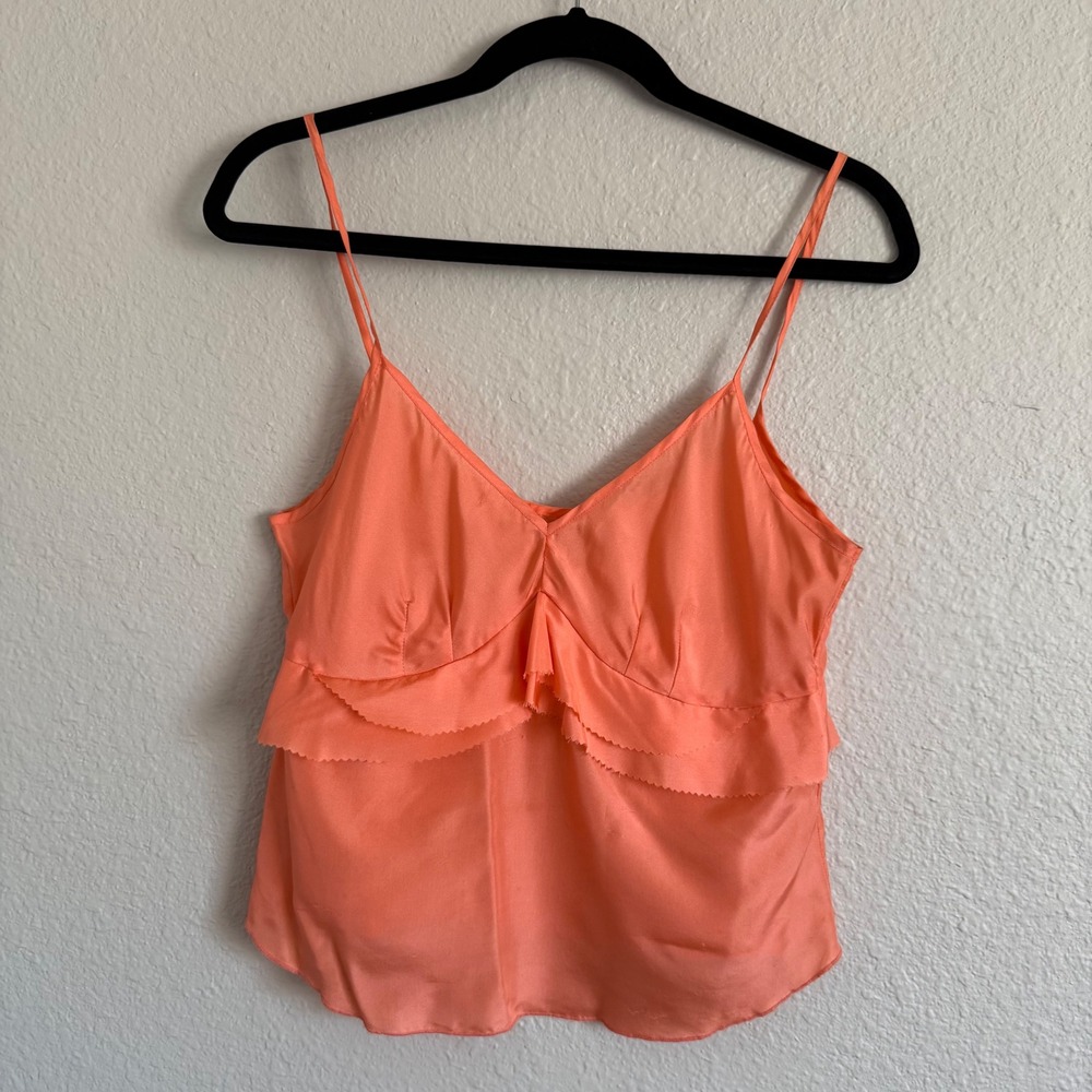 Calypso Small Silk Y2K Babydoll‎ Fairy Cropped Cami Top Ruffle Coral Festival